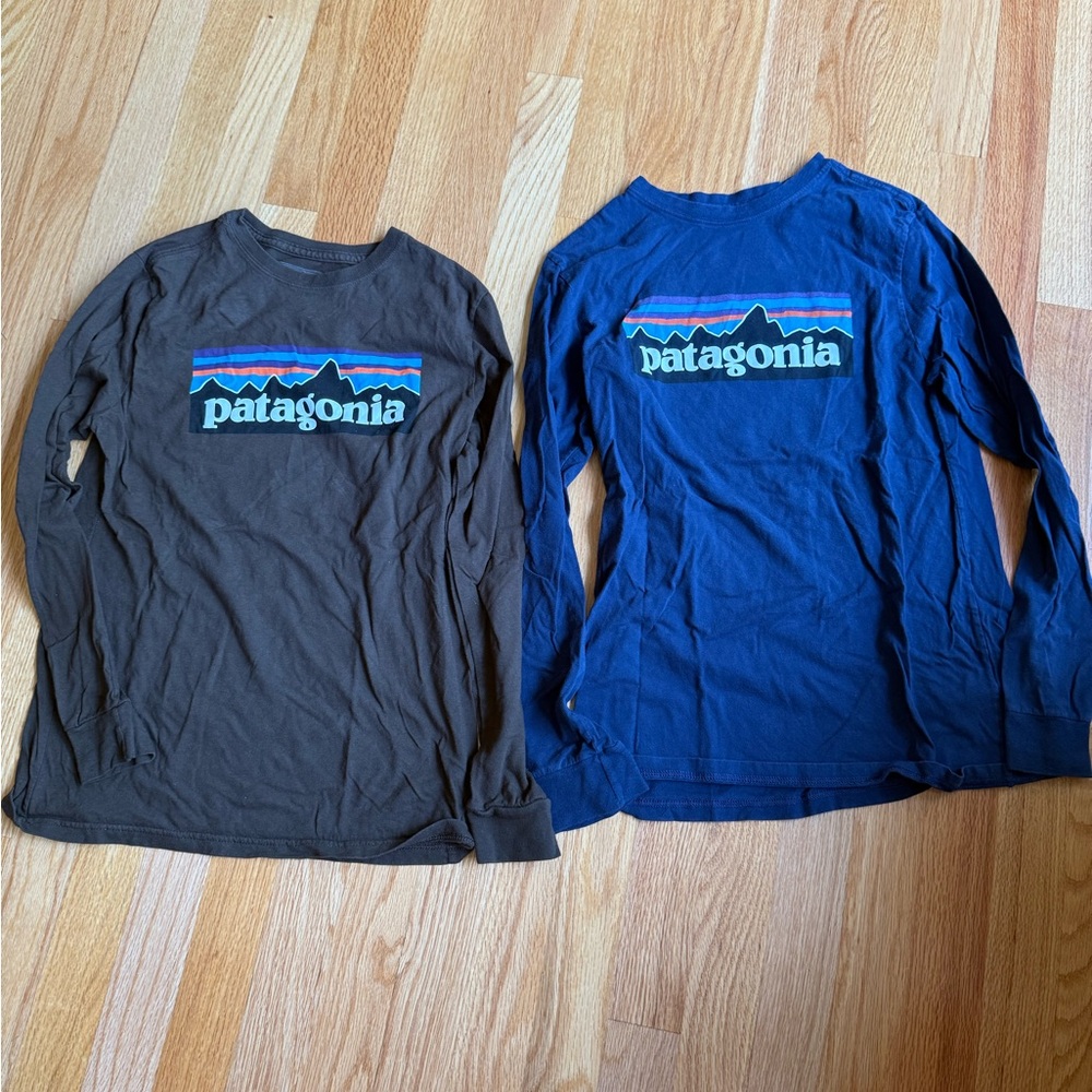 Patagonia Kids Long Sleeve Tees - Brown and Blue